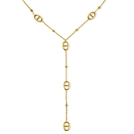 Générique Collier Y Maille Marine Grain De Café Chaine d'Ancre - Acier Inoxydable - Femme et Ado - Doré - Argenté - Sautoir - Te
