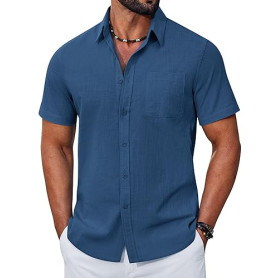 COOFANDY Chemise Homme Manches Courtes en Coton Été Coupe Régulière Chemises Décontractées avec Poches