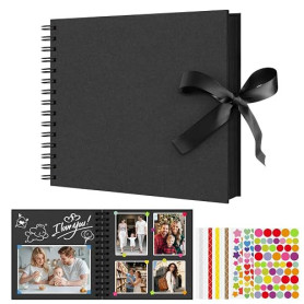 Flintronic Album Photo Scrapbooking, 80 Pages Livre Photo Souvenir DIY, Fait à La Main Album Spirale, avec 6 Autocollants, Cadea