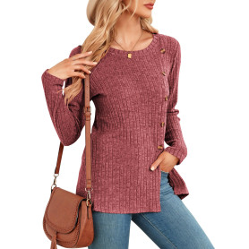 NARRAME Pull pour Femme Tunique à Manches Longues avec Boutons et Fente sur Le Devant