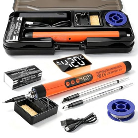 Fer à Souder Sans Fil Rechargeable, Kit Soudure Électronique Température Réglable 260-420°C avec écran LCD, 3 Pointes, stylo à s