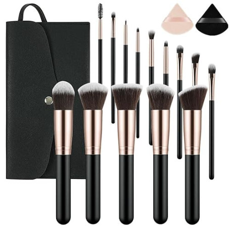 LOPHE 14PCS Pinceaux Maquillage,Set Pinceaux Professionnels Synthétiques Doux,Kit de Maquillage Complet avec Trousse de Rangemen