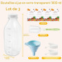 Mssushi Lot De 3 Bouteilles en Verre Avec Couvercles 1000ml Bouteilles en Verre Carrées À Large Ouverture Pour Smoothies,Jus,Lai