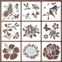 RUGBOL Lot de 9 Pochoirs Fleurs pour Peinture, Modèles d'art Réutilisables pour Artisanat DIY, Scrapbooking et Dessin sur Mur