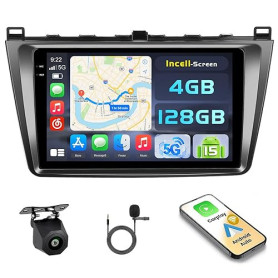 Hikity Android 15 4+128GB Autoradio Carplay pour Mazda 6 2007-2012 Aves 9" Écran Tactile Incell, Auto Radio Aves sans Fil Carpla