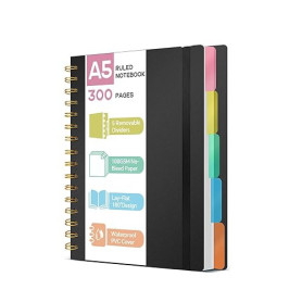 ihaspoko Carnet A5 avec Intercalaires- Papier 100GSM Anti-Déversement, 300 Pages, Couverture Rigide PVC, Livre de Projet Spirale