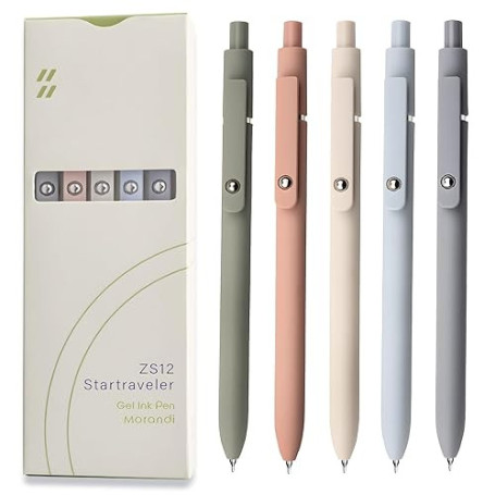 UIXJODO Lot de 5 stylos japonais premium à encre gel noire, avec pointe fine et lisse de 0,5 mm, grip en silicone, clip en métal