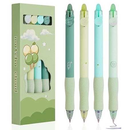 OFFCUP Stylos Effaçable, 4 Bleu Stylo Gel Effaçabl Kawaii Mignon de Ours Stylo Effacables, Pointe 0,5 mm Stylos à Bille avec Gom