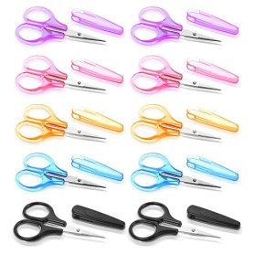 Lot de 10 mini ciseaux de bricolage en acier inoxydable - Petits ciseaux polyvalents - Ciseaux droits précis avec étui de protec