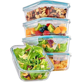 Praknu Boîte en Verre avec Couvercle - Conservation Alimentaire 1l - Lot de 4 - Hermétiques & Empilables - Sans BPA - Passe au L