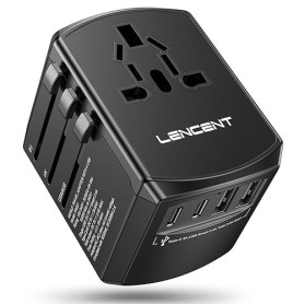 LENCENT Adaptateur de Voyage Universel, Adaptateur International avec 2 Ports USB et 2 Ports USB C, Adaptateur Prise Mondial pou