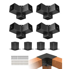VEVOR Kit Supports de Pergola, Lot de 8, Support de Poteau Bois 92x92 mm, 4 Supports d'angle 3 Voies, 4 Bases de Poteaux, Acier