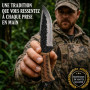 YOUR LIVING ART Couteau utilitaire forgé à la main – lame fixe en acier 7Cr17MoV avec étui en cuir véritable, outil d’extérieur 