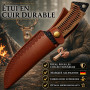 YOUR LIVING ART Couteau utilitaire forgé à la main – lame fixe en acier 7Cr17MoV avec étui en cuir véritable, outil d’extérieur 