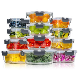 YASHE Boite Alimentaire Verre avec Couvercle Hermétique - Lot de 12 Lunch Box Verre Réutilisables, Sans BPA, Compatibles Micro-o