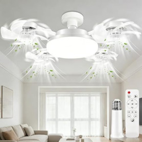 Cheffery Ventilateur Plafond avec Lumiere Pliable, 50CM Ampoule Ventilateur Plafond Silencieux avec Telecommande, Lustre Ventila