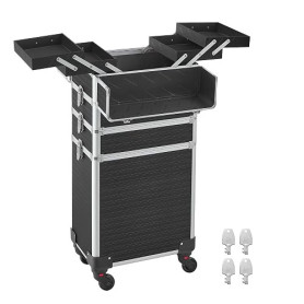 SONGMICS Valise de Maquillage Professionnel 4-en-1, Mallette Cosmétique, XXL, 34 x 24 x 79,3 cm, Verrouillable, roulettes à 360°