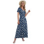 AUSELILY Robe Longue Femme Ete Col en V Manches Courtes Robe Femme Chic et Elegant Taille Haute Ligne A Cocktail Robes avec Poch