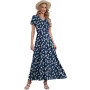 AUSELILY Robe Longue Femme Ete Col en V Manches Courtes Robe Femme Chic et Elegant Taille Haute Ligne A Cocktail Robes avec Poch