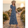 AUSELILY Robe Longue Femme Ete Col en V Manches Courtes Robe Femme Chic et Elegant Taille Haute Ligne A Cocktail Robes avec Poch