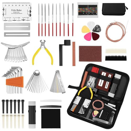 QWORK® Kit d'Entretien Guitare 72 Pièces – Set de Réparation Complet pour Guitare Acoustique, Électrique, Basse & Ukulélé – Outi