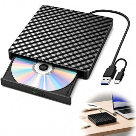 Lecteur CD/DVD Externe USB 3.0 Type-C, Graveur CD DVD Plug and Play, Lecteur Optique Portable CD/DVD -/+RW Drive pour PC, Compat