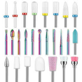 Lot de 26 Embout Ponceuse Ongles, 3/32" Professionnels Embouts en Céramique/Diamant pour Lime à Cuticules pour Ponceuse à Ongles