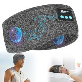 Flintronic Casque de Sommeil, Bandeau Bluetooth, Anti Bruit Sommeil Bandeau Bluetooth, pour Sport, Voyage, Dormeurs Latéraux(Gri