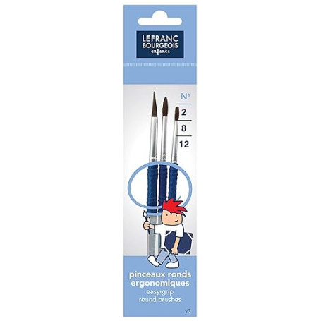 Lefranc Bourgeois - Pinceaux ergonomiques Grippy rond - Lot de 3 tailles : 2/8/12
