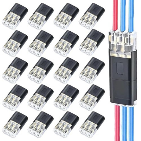 Lot de 20 Connecteur Etanche 3 Fils, Connecteurs Câble 3 Broches, Sans Dénuder, Connexion Rapide pour Fils 18-22 AWG, LED, Venti