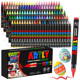 Efimeso 120 Couleurs de Feutre Acrylique Set de Marqueurs, Feutres Coloriage Adulte,Acrylic Marker à base d'eau pour Roche, Tiss
