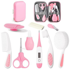 Flintronic 14 Pcs Trousse de Soin Bébé, Trousse de Toilette Bébé Compacte, avec Brosse à Cheveux, Pince à Ongles ect pour Nouvea