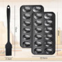 Lot de 2 moules à madeleines - Revêtement antiadhésif pour un démoulage facile - Avec pinceau à huile en silicone - Pour four, p