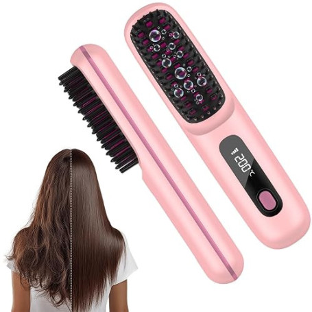 Go Brush Pro Brosse lissante pour cheveux chauffante,Brosse Lissante Sans Fil Portable écran LED, 3 températures chauffe rapide,