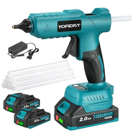 Yofidra Pistolet à Colle Chaude sans Fil 100W - Pistolet à Colle Chaude avec 10 Bâtons de Colle (11mm), 2 Batteries 2,0Ah et Cha