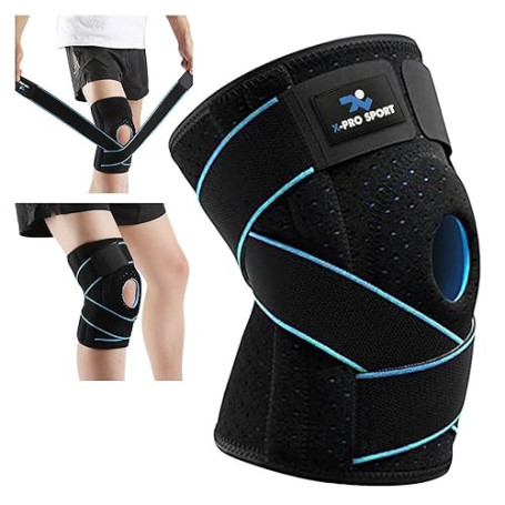 X-Pro Sport Genouillère avec Stabilisateurs Latéraux et Gel Rotulien – Genouillère Réglable Homme Femme pour Ménisque, Ligaments