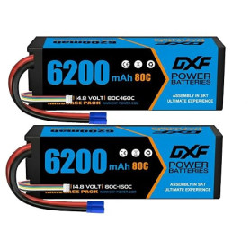 DXF Batterie LiPo 4S 14.8V 6200mAh 80C EC5 Pack 2X Voiture RC 1/8 1/10 Buggy Truggy Monster Truck Polymère Lithium Décharge Rapi