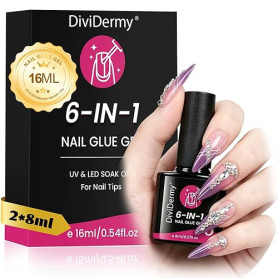 2X8ml Colle Faux Ongles UV 6 en 1 Professionnelle, Colle Capsule Extra Forte et Transparente, 2X8ml Gel Capsule Ongle pour Pose