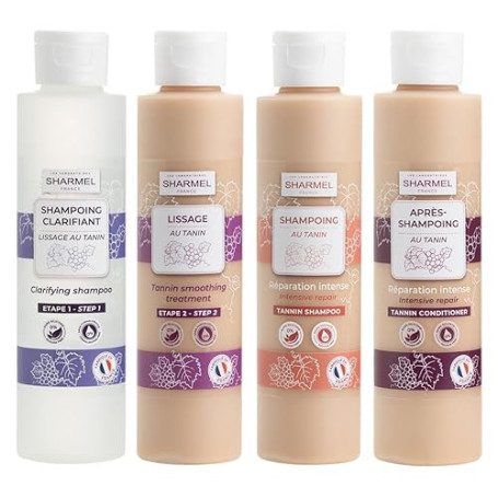 KIT DE LISSAGE AU TANIN A L’EXTRAIT DE RAISINS - 0% SILICONE- 0% SULFATE - 0% FORMALDEHYDE - Fabriqué en France - 600ml (4x150ml