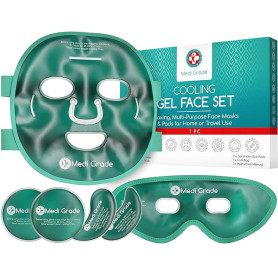 Masque Visage et Masque Anti Cerne Rafraichissant pour le Visage Complet de Medi Grade – Avec Gel Yeux – Pochette refroidissante