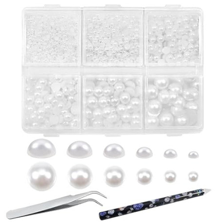 TOAOB 5000pcs 2mm à 8mm Demi Rond Dos Plat Blanc Perle ABS Cabochons pour Artisanat DIY Fabrication de Bijoux et Clothing Décora