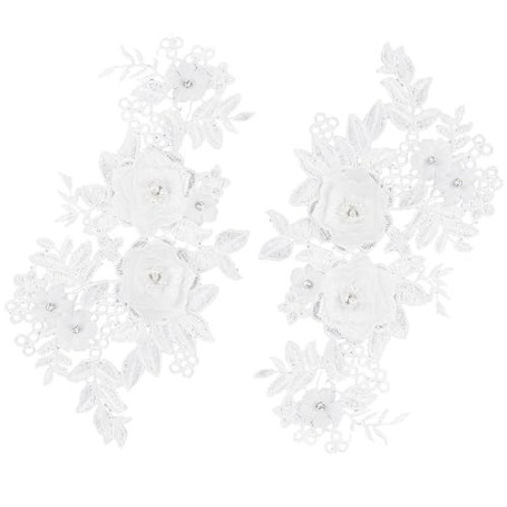 GORGECRAFT 2pcs Fleurs 3D en Dentelle Brodée de Perles Blanches à Coudre/à Repasser Sur Patch Motif Floral en Tissu pour Robe de