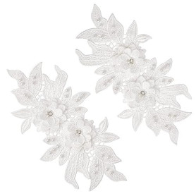 GORGECRAFT 1 Paire 3D Floral Brodé Dentelle Applique Fleur Perle Patches avec Imitation Perle Décolleté Dentelle Garniture pour