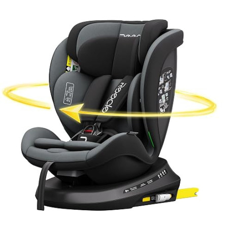 i-Size Siège Auto 360 Pivotant ISOFIX 40-150 cm, 0-12 ans, Dos à la route jusqu'à 105 cm, 5 Positions Inclinables, 0-36 kg (Noir