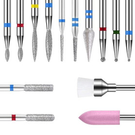 14 Pièces Forets à ongles, Embout Ponceuse Ongles, 3/32 lime à ongles diamant, Outils de nail art, Pour limer les ongle, enlever