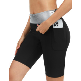 Kiiwah Short de Sudation Femme Amincissante, Legging Sport Taille Haute avec Poche Retient la Transpiration au Chaud Pantalon de