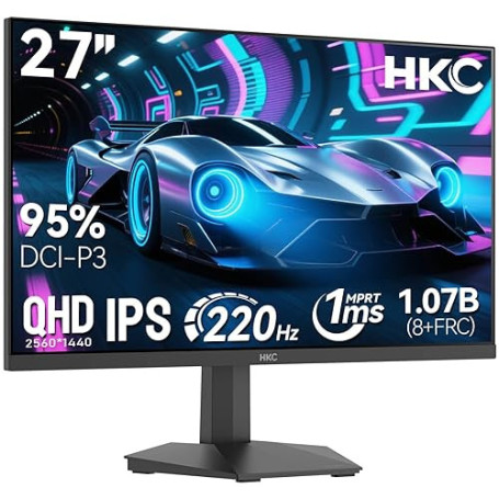 HKC Écran Gaming 27 Pouces 220Hz, 2K@QHD 2560×1440, Fast IPS Gaming Moniteur, 1ms, Adaptive Sync, HDR400, 95% DCI-P3, Eye Care,