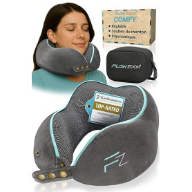 FLOWZOOM Comfy Coussin de Voyage en Mousse à Mémoire de Forme pour Avion et Voiture – Oreiller pour Avion Réglable, Soutien à 36
