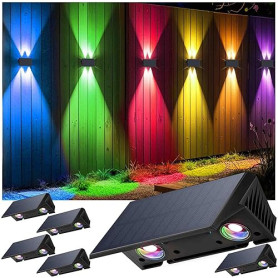 IIRARA Applique Solaire Extérieur, 6 Articles Haut & Bas Applique Murale Solaire Blanc RVB 1500mAh Lampe Solaire Murale Extérieu