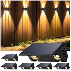 IIRARA Applique Solaire Extérieur, 6 Articles Haut & Bas Applique Murale Solaire Blanc Chaud 1500mAh Lampe Solaire Murale Extéri